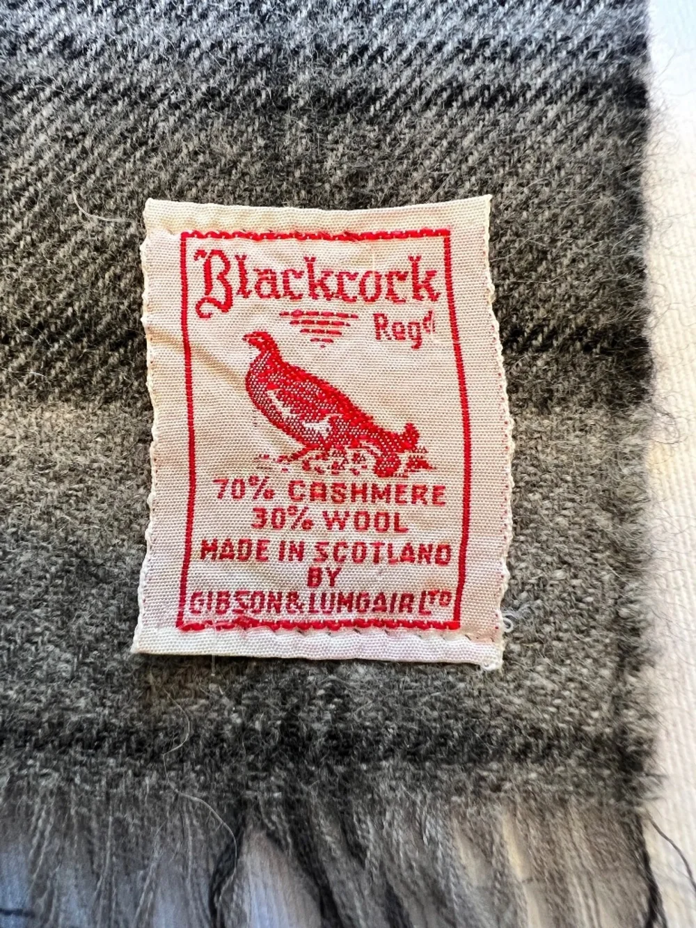 *FIRM PRICE* Vintage Blackcock Cashmere Wool Blend Plaid Scarf Made in Scotland